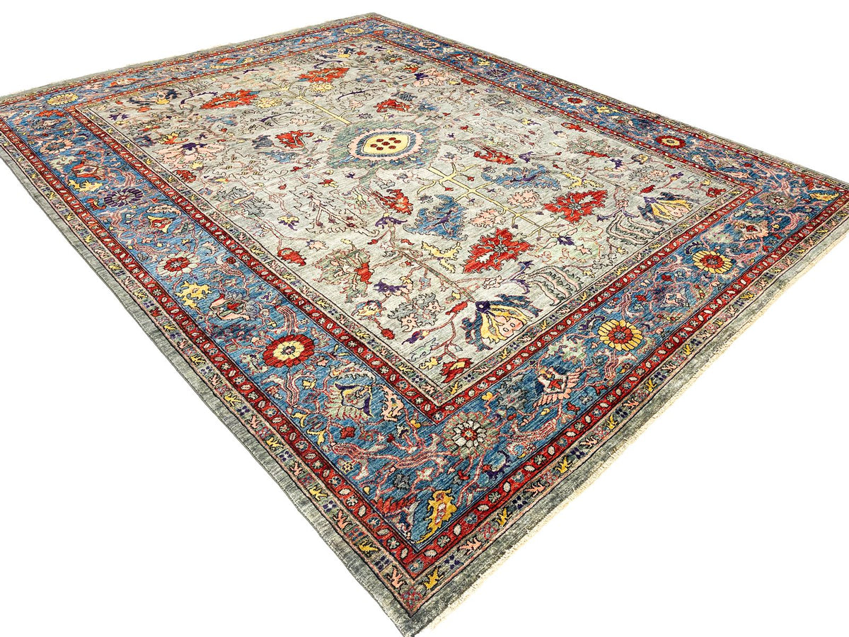 9x12 Gray and Blue Anatolian Traditional Rug