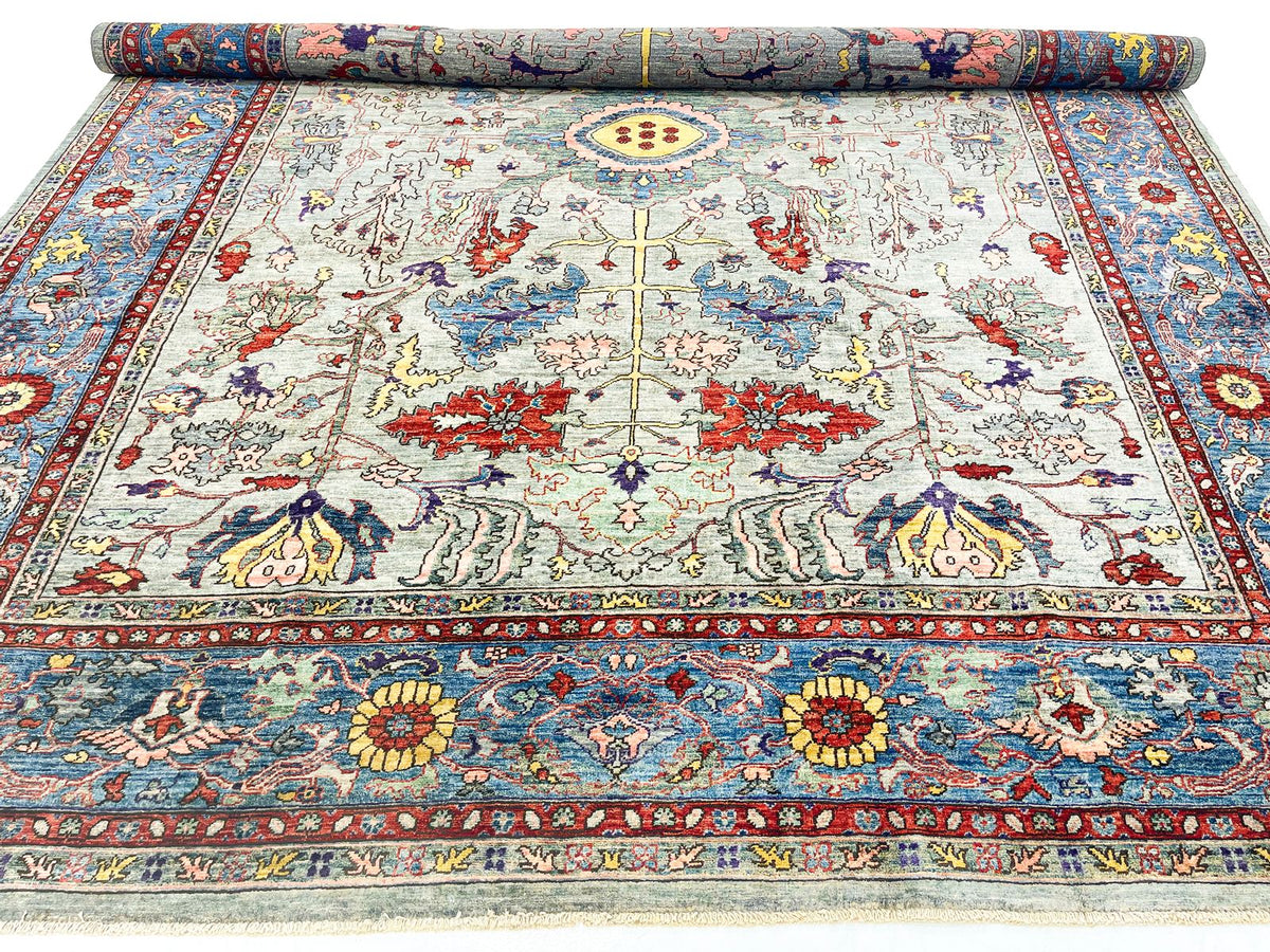 9x12 Gray and Blue Anatolian Traditional Rug