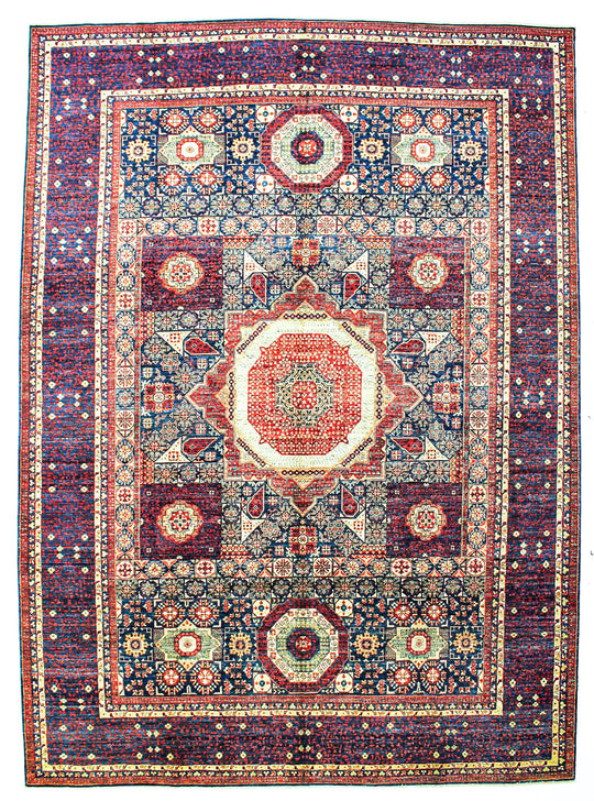 10x14 Navy and Multicolor Turkish Tribal Rug