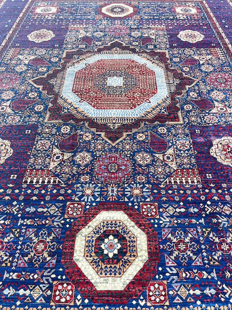 10x14 Navy and Red Turkish Tribal Rug
