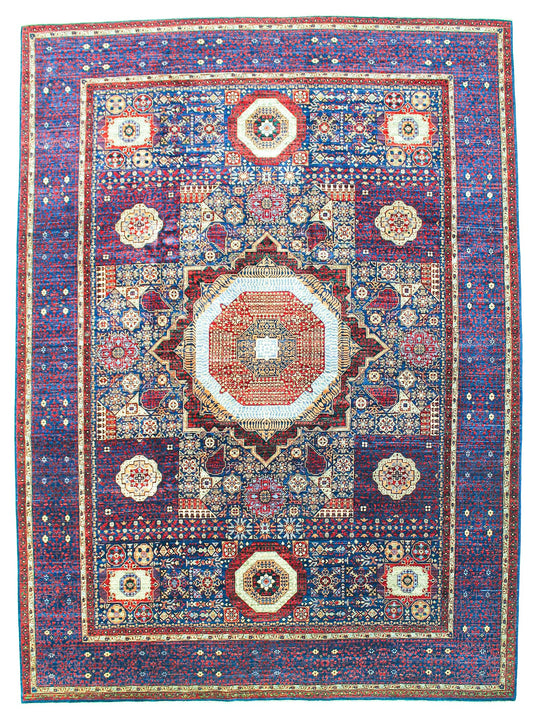 10x14 Navy and Red Turkish Tribal Rug