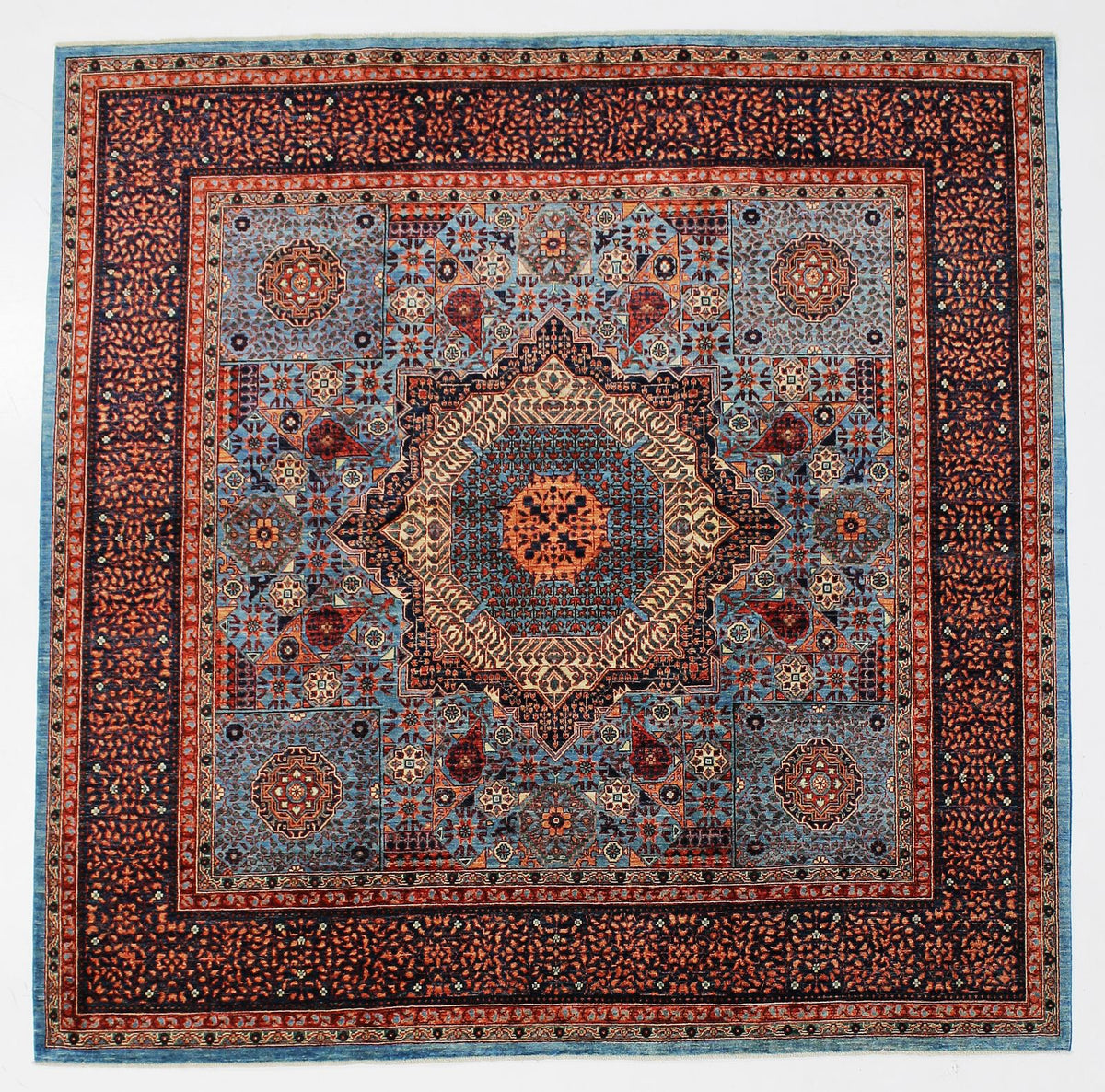 9x9 Blue and Navy Turkish Tribal Rug