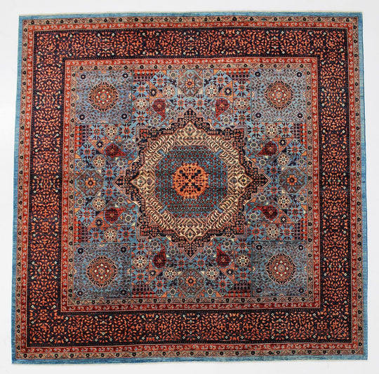 9x9 Blue and Navy Turkish Tribal Rug