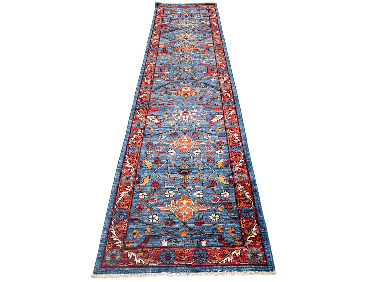 3x12 Blue and Red Anatolian Traditional Runner