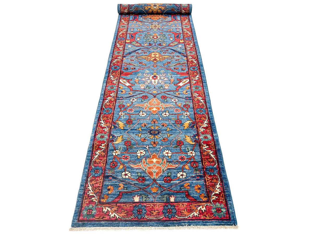 3x12 Blue and Red Anatolian Traditional Runner