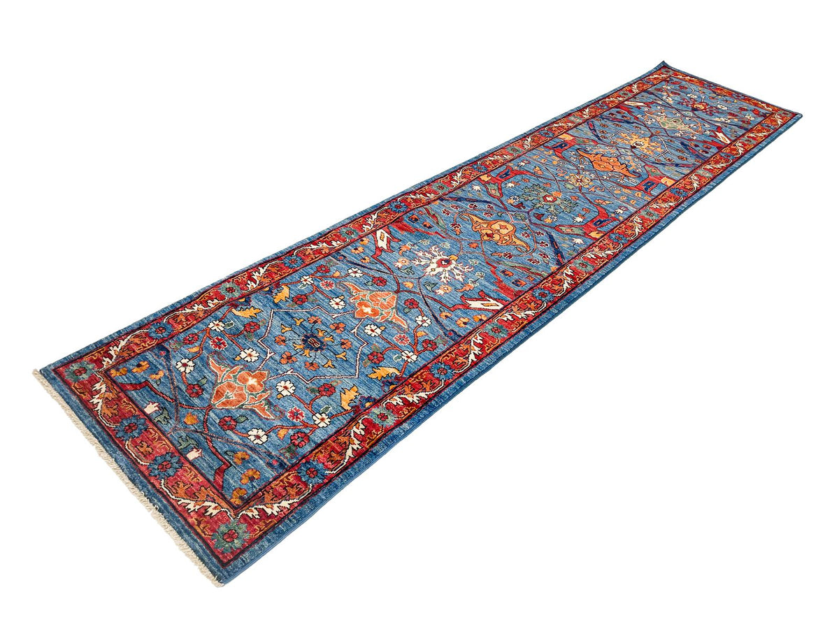 3x12 Blue and Red Anatolian Traditional Runner