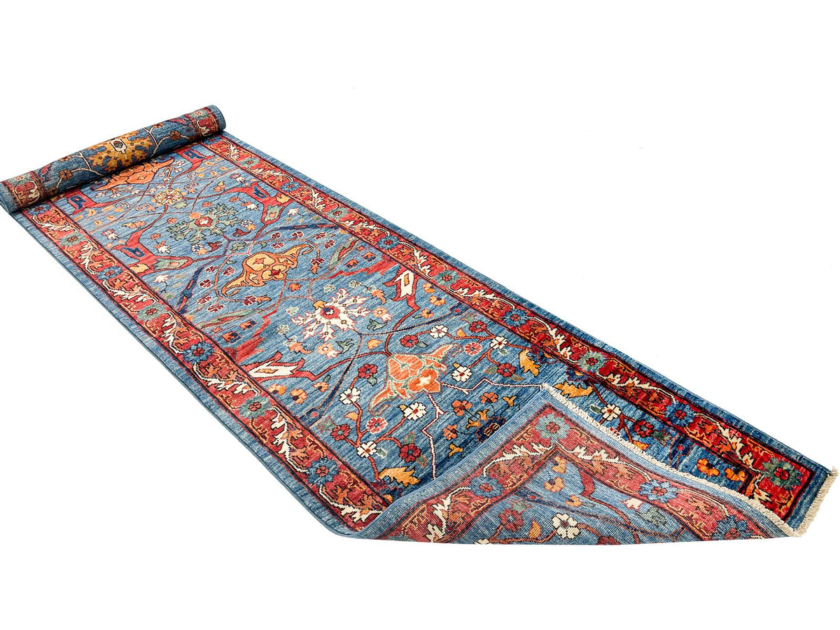 3x12 Blue and Red Anatolian Traditional Runner