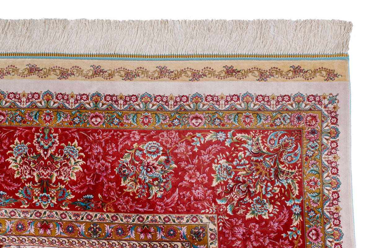 8x12 Ivory and pınk Turkish Silk Rug