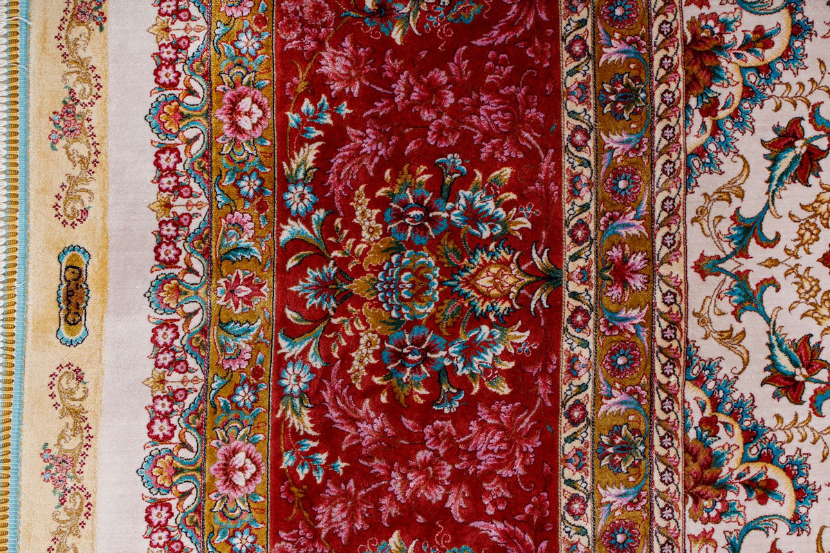 8x12 Ivory and pınk Turkish Silk Rug