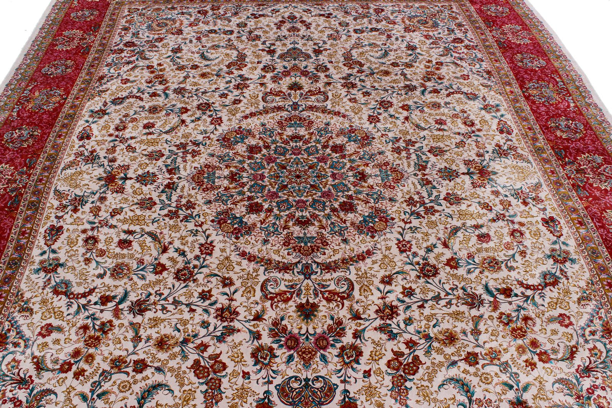 8x12 Ivory and pınk Turkish Silk Rug