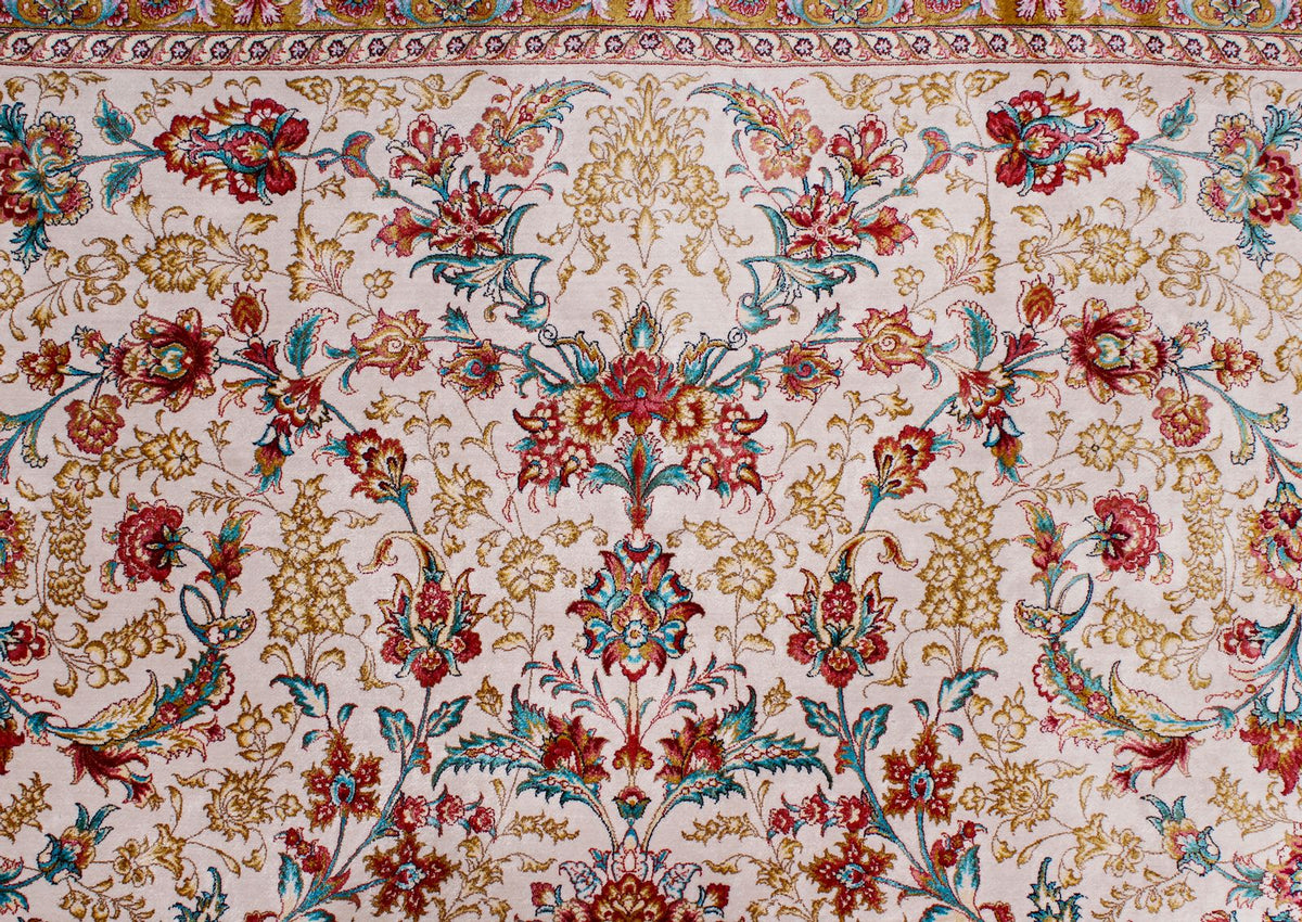 8x12 Ivory and pınk Turkish Silk Rug