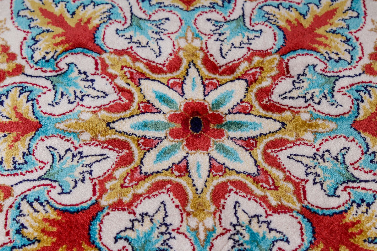 8x12 Ivory and pınk Turkish Silk Rug