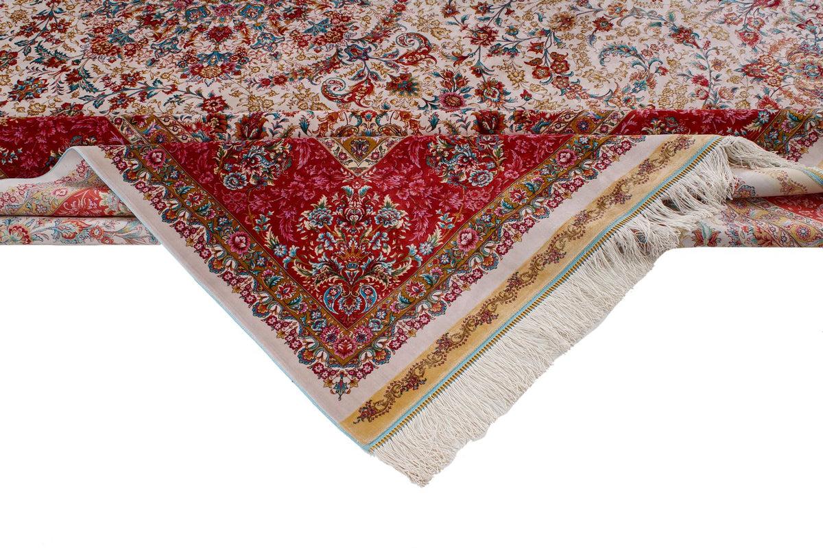 8x12 Ivory and pınk Turkish Silk Rug