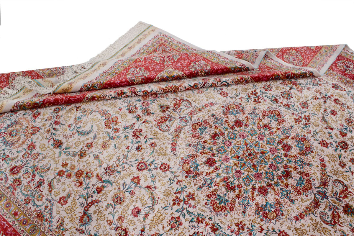 8x12 Ivory and pınk Turkish Silk Rug