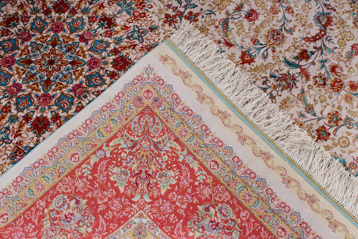 8x12 Ivory and pınk Turkish Silk Rug