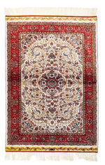 3x5 Ivory and Pink Turkish Silk Rug