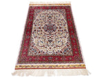 3x5 Ivory and Pink Turkish Silk Rug