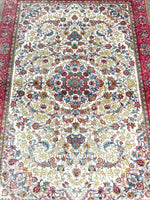 3x5 Ivory and Pink Turkish Silk Rug