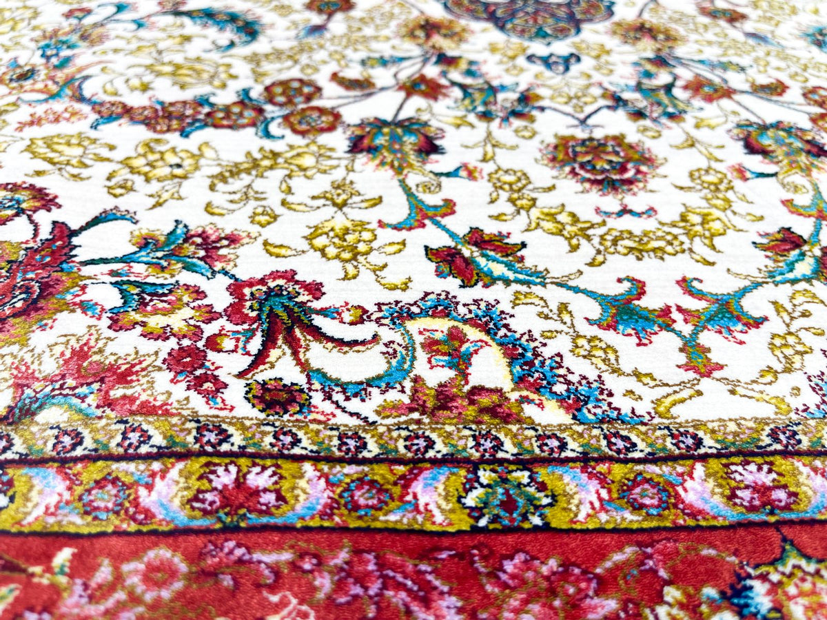3x5 Ivory and Pink Turkish Silk Rug