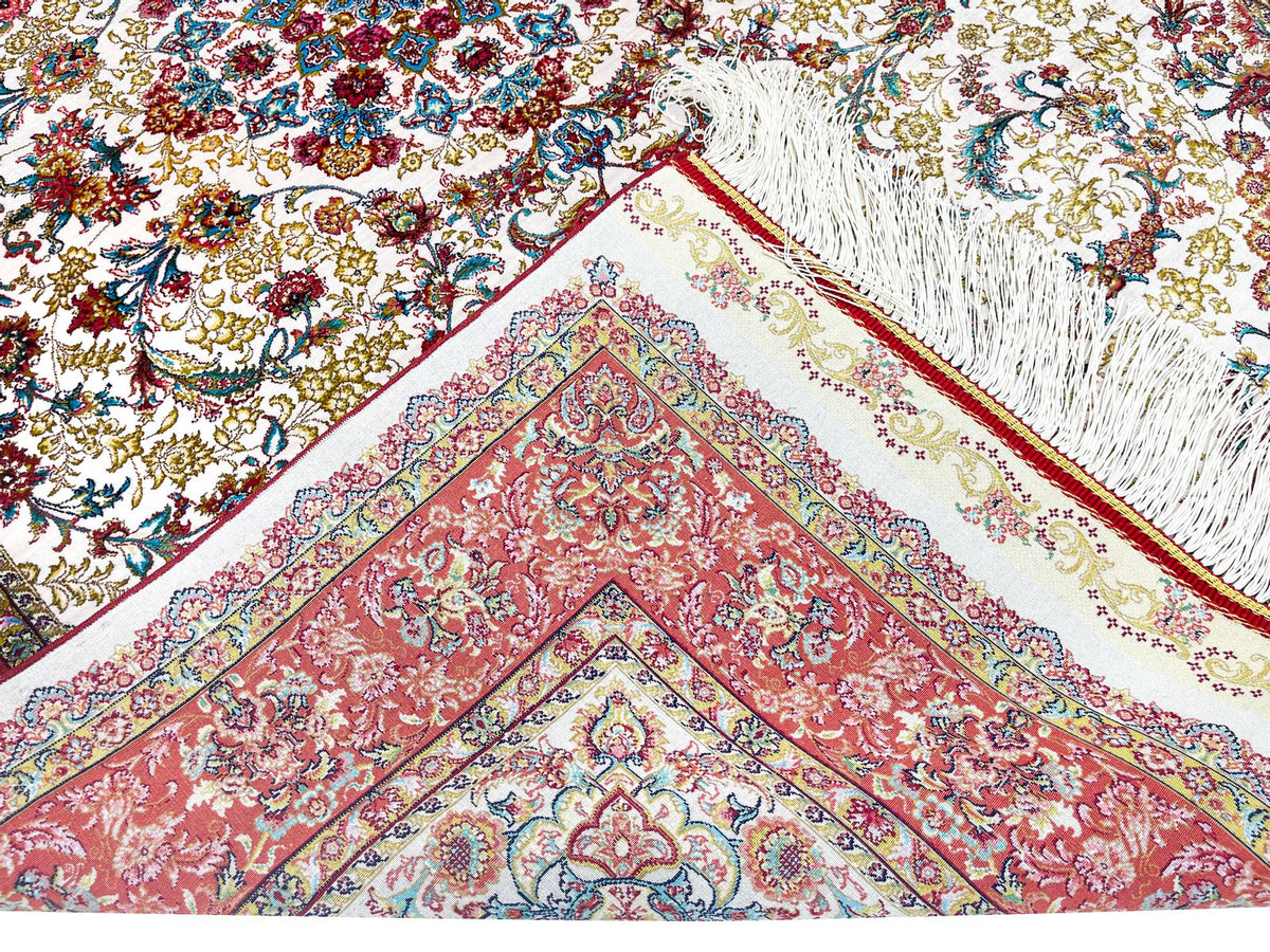 3x5 Ivory and Pink Turkish Silk Rug