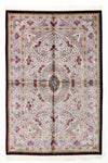 5x7 Ivory and Blue Turkish Silk Rug