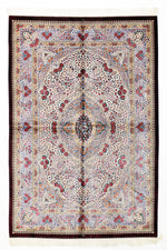 5x7 Ivory and Blue Turkish Silk Rug