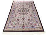 5x7 Ivory and Blue Turkish Silk Rug