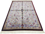 5x7 Ivory and Blue Turkish Silk Rug