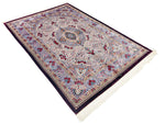 5x7 Ivory and Blue Turkish Silk Rug