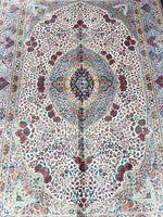 5x7 Ivory and Blue Turkish Silk Rug