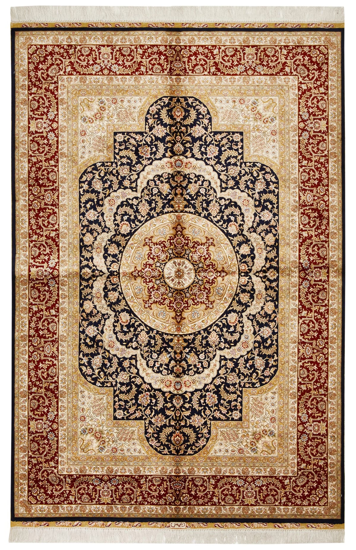 4x6 Navy and Red Turkish Silk Rug