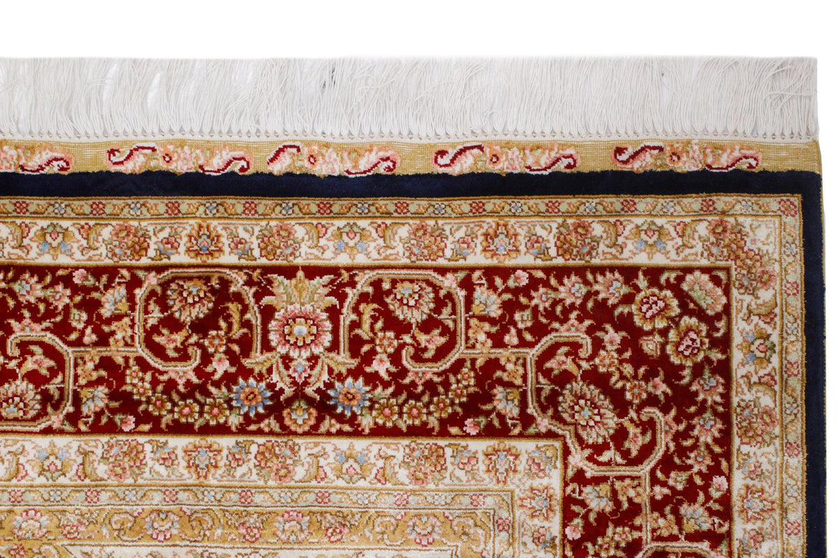 4x6 Navy and Red Turkish Silk Rug