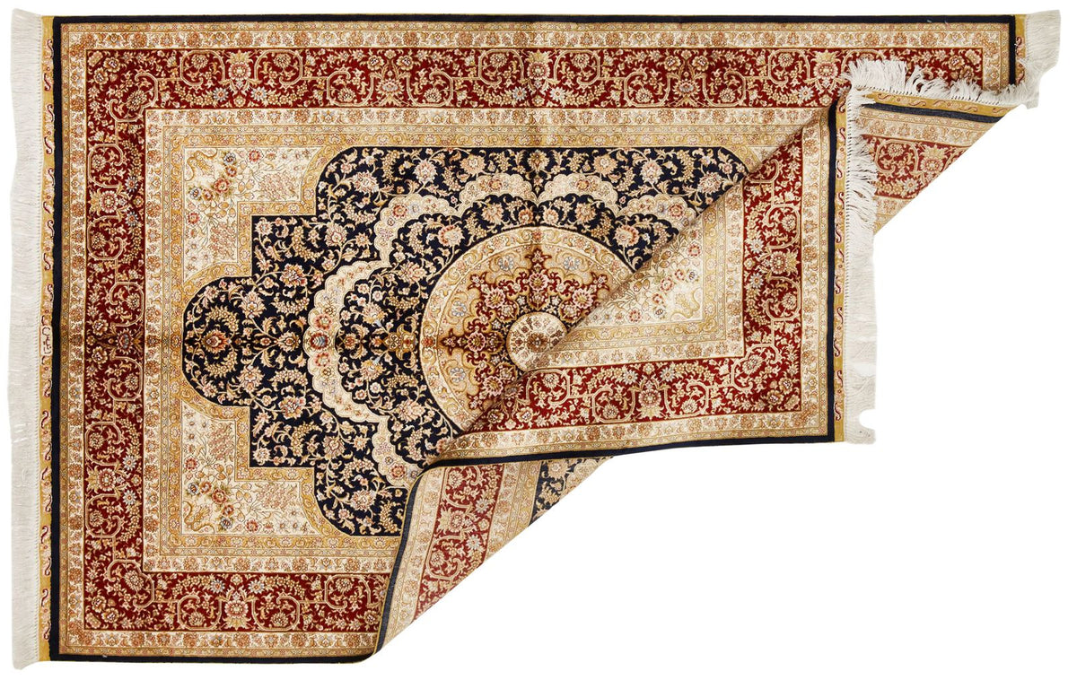 4x6 Navy and Red Turkish Silk Rug