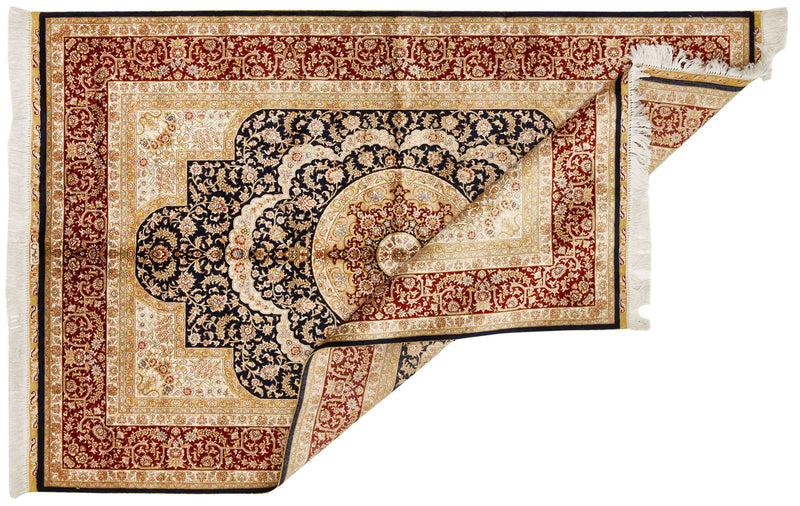 4x6 Navy and Red Turkish Silk Rug