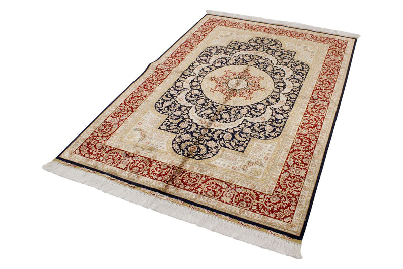 4x6 Navy and Red Turkish Silk Rug