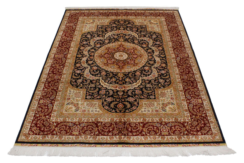 4x6 Navy and Red Turkish Silk Rug