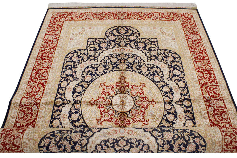4x6 Navy and Red Turkish Silk Rug