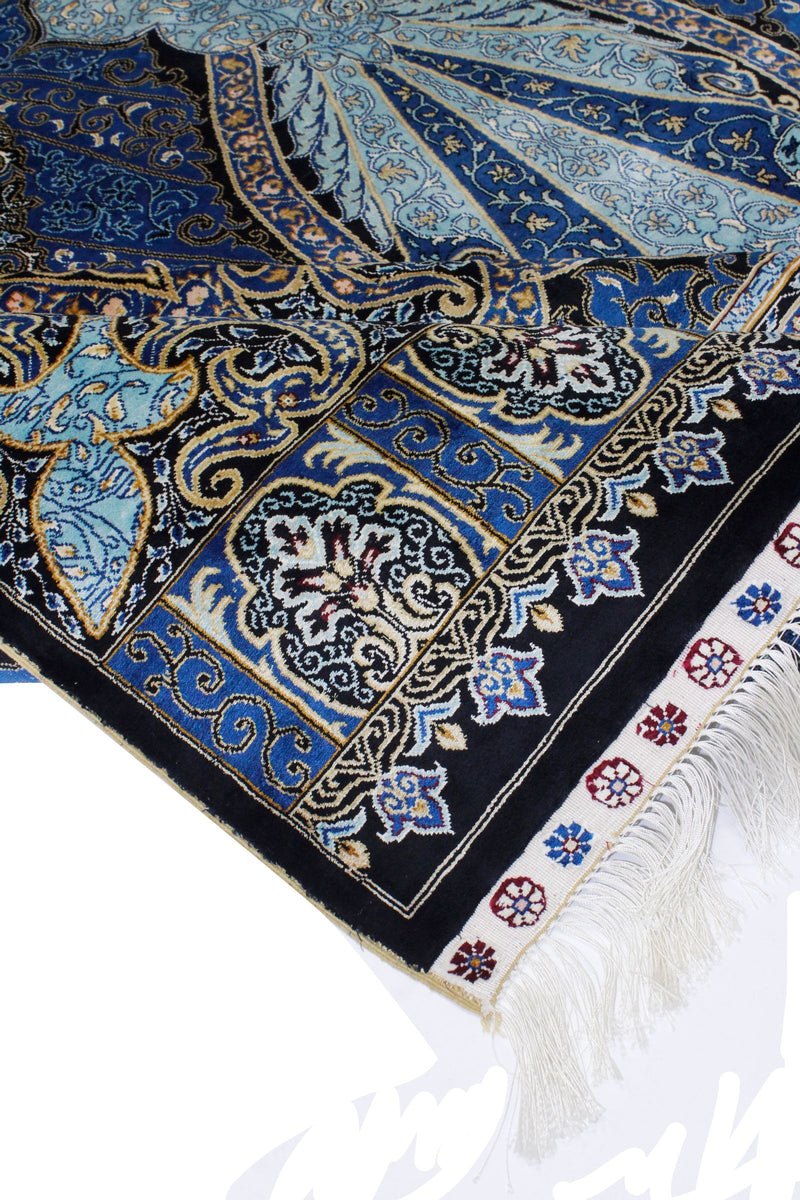 6x9 Black and Blue Turkish Silk Rug