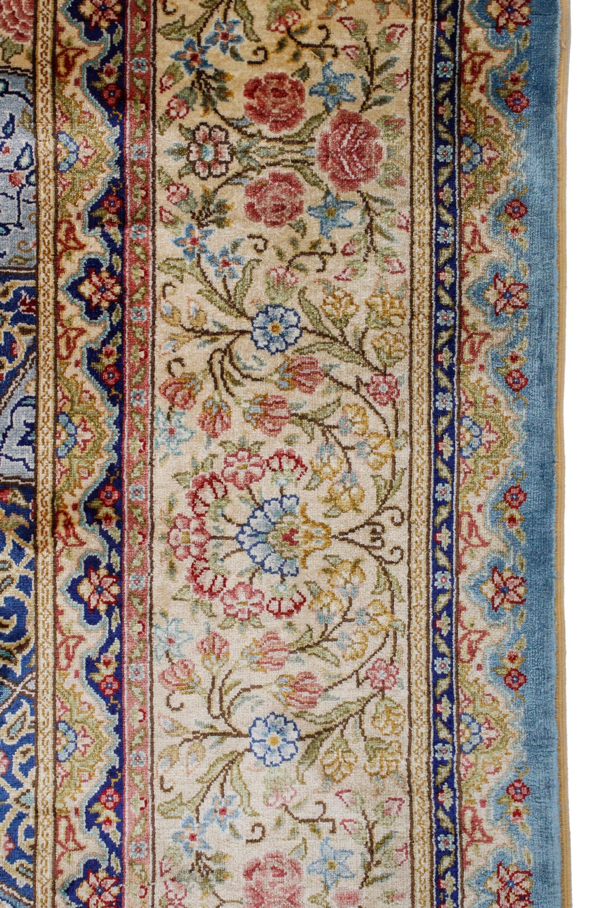 6x9 Ivory and Blue Turkish Silk Rug