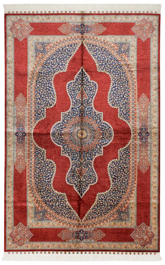 5x8 Red and Navy Turkish Silk Rug