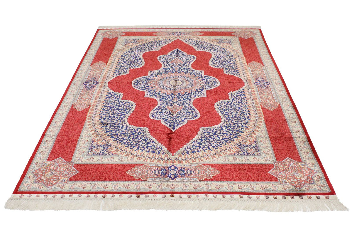 5x8 Red and Navy Turkish Silk Rug