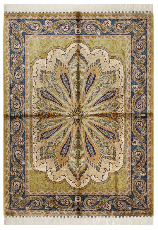 5x7 Green and Blue Turkish Silk Rug