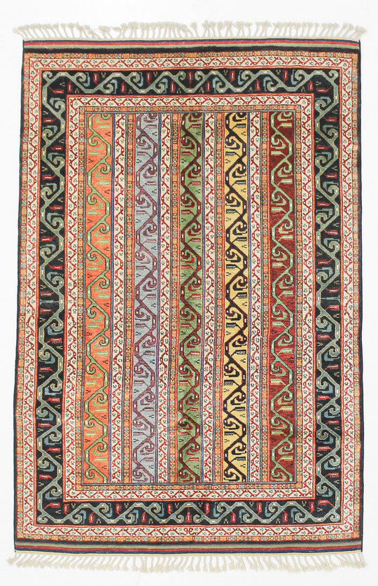 4x6 Multicolor and Black Turkish Tribal Rug
