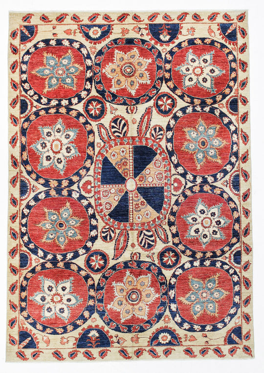 7x10 Red and Ivory Persian Rug