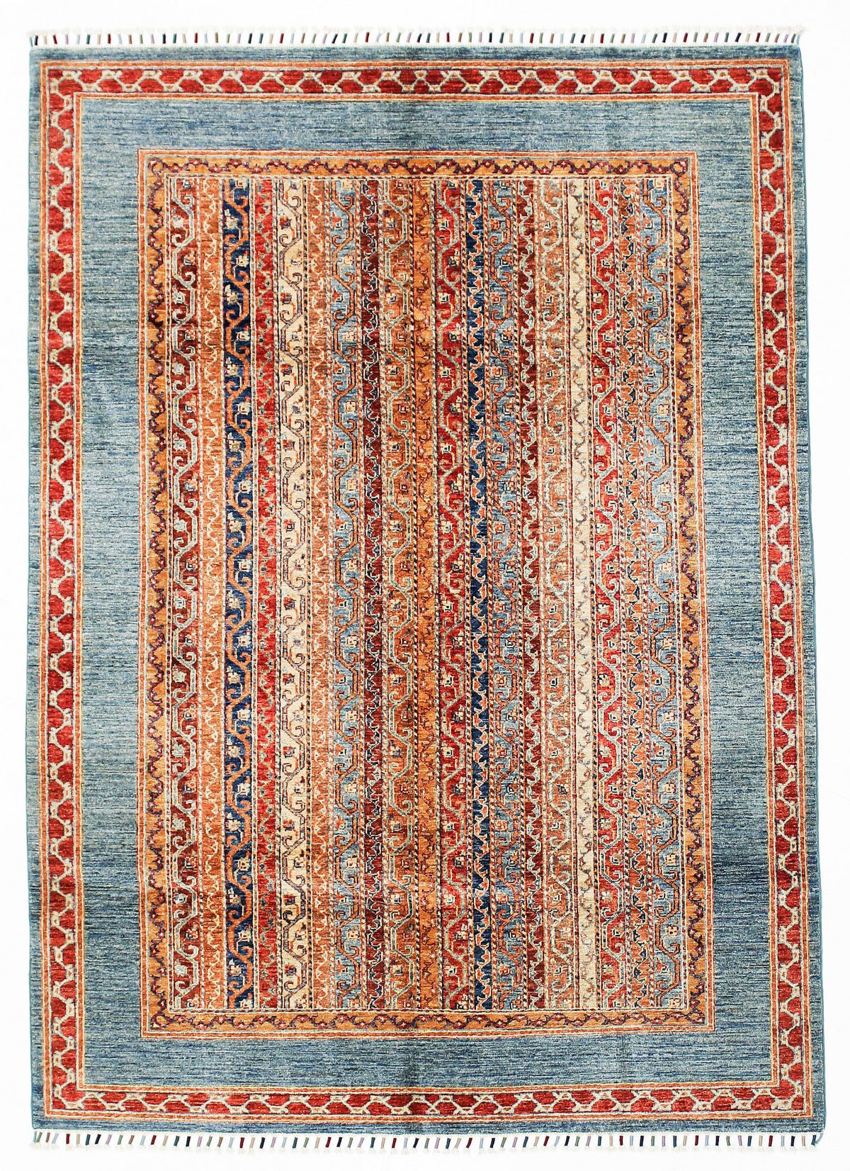 6x8 Multicolor and Blue Turkish Tribal Rug