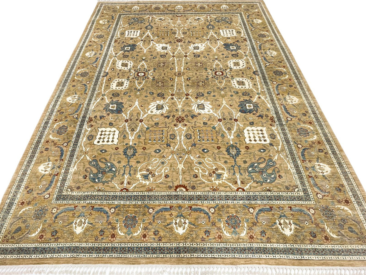 9x12 Gold and Ivory Turkish Traditional Rug