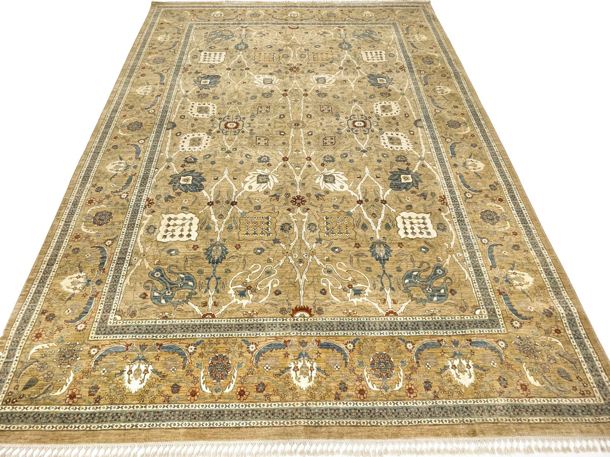 9x12 Gold and Ivory Turkish Traditional Rug