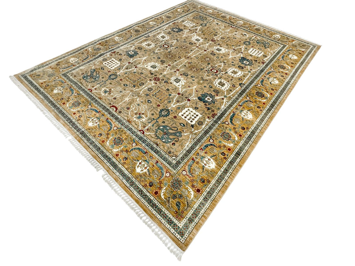 9x12 Gold and Ivory Turkish Traditional Rug