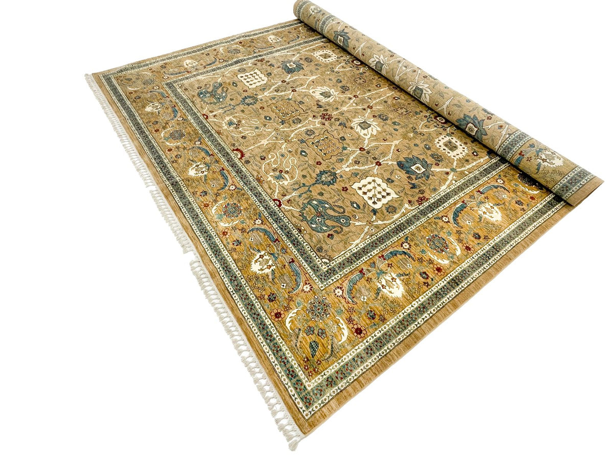 9x12 Gold and Ivory Turkish Traditional Rug