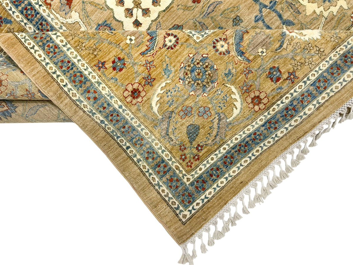 9x12 Gold and Ivory Turkish Traditional Rug